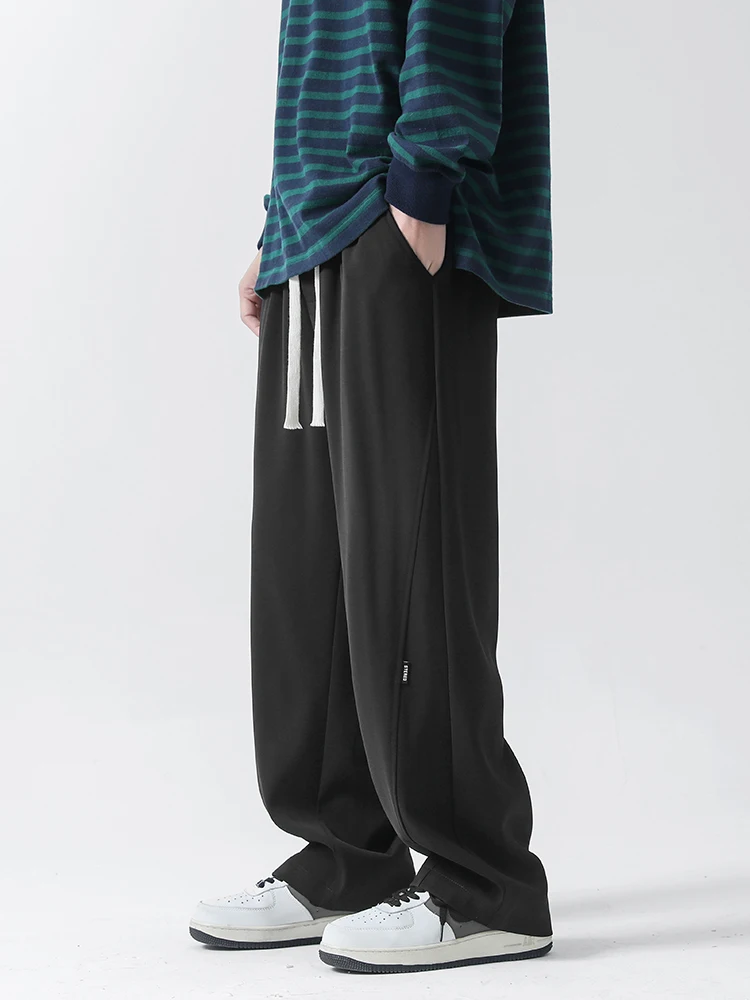 Mu Shibao Drape Straight Pants Men's 2024 New Autumn Loose Wide-Leg Sports Hip-hop Ice Silk Casual