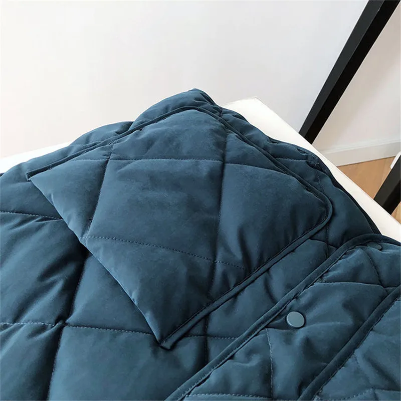 Women's Winter Solid Color Parka Coat Diamond Plaid Cotton Jacket Women's Korean Round Neck Thick Warm Bread Coat Women Coat