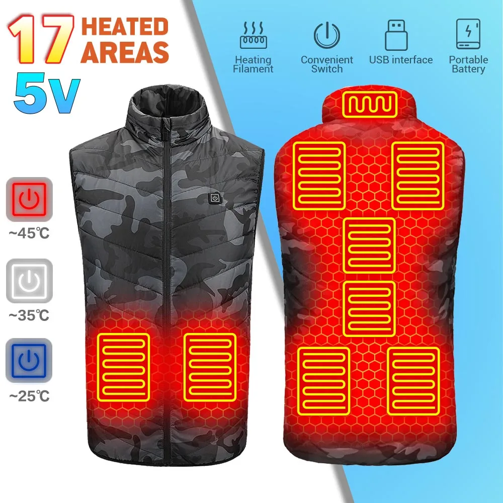 

Heating Jacket Heating Vest Woman Winter Heated Vest 17 Areas USB Powered Clothing Man Clothing Warm Vest Clothes Hunting Ski