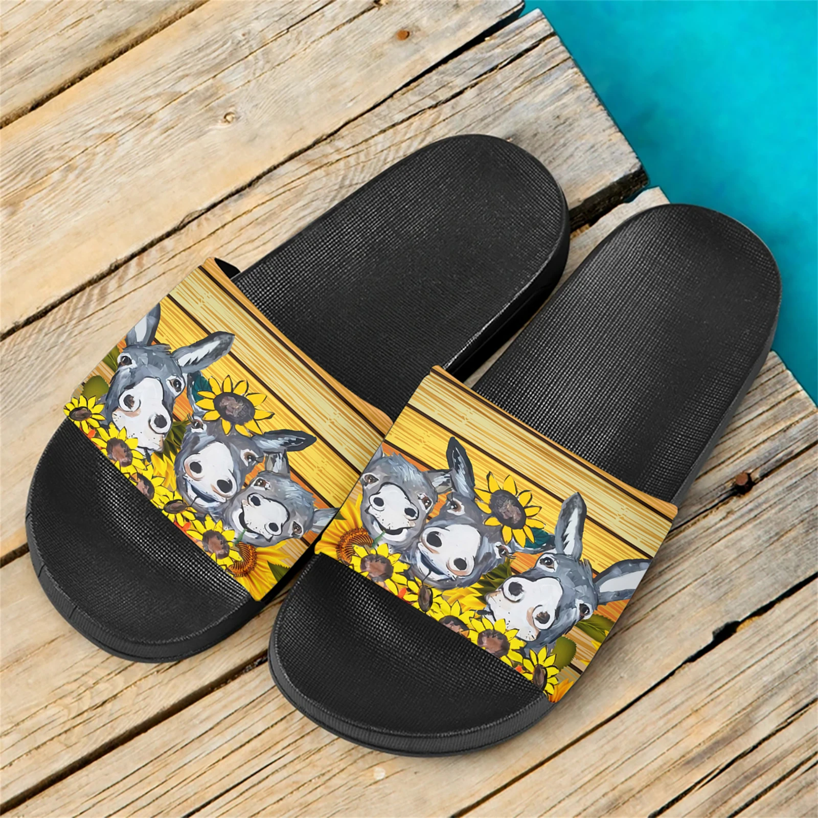 

Sunflower Donkey Design Sandals Women Hawaii Breathable Travel Beach Flat Slippers Comfortable Lightweight Walking Slides Summer