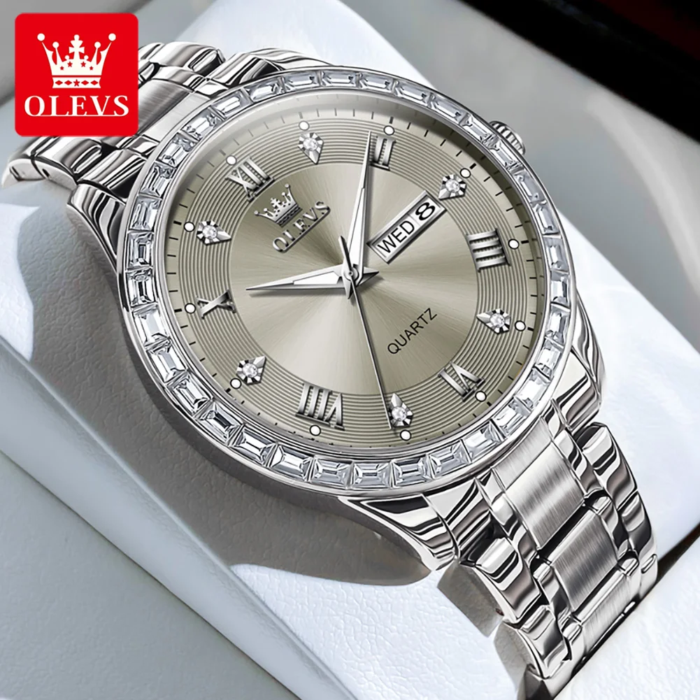 OLEVS Роскошные кварцевые часы с бриллиантовым дизайном мужские водонепроницаемые