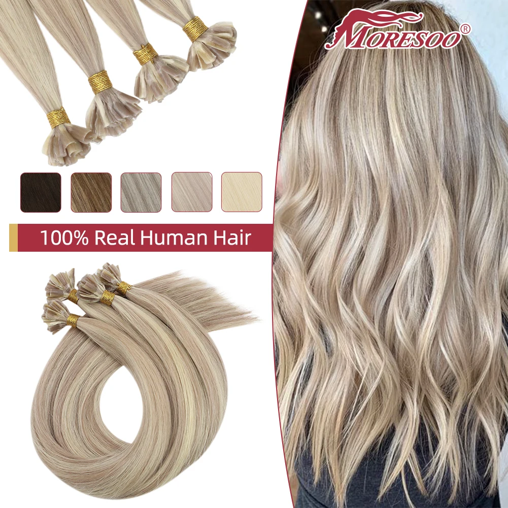 

Moresoo Utip Hair Extensions Virgin Human Hair Natural Straight Double Drawn 10A Nail Tips Keratin Tipped 1G/1S Hot Fusion