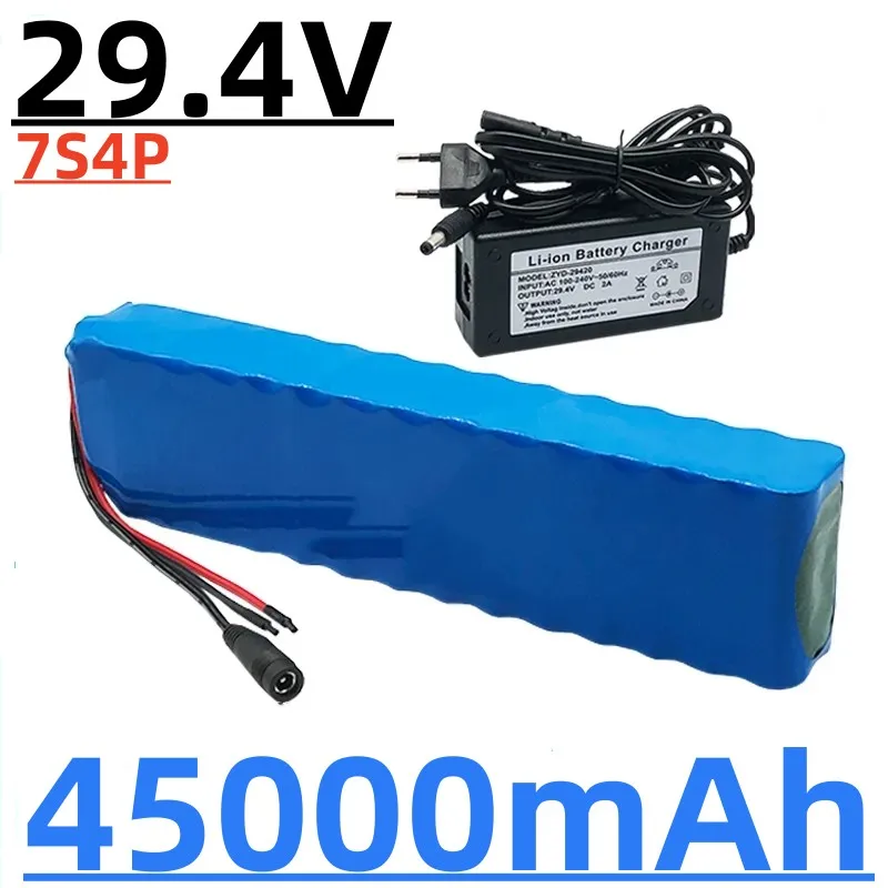 

Paquete de batería de iones de litio 7s4p, 24V, 45ah, 29,4 V, 18650 mah, BMS integrado, para bicicleta eléctrica, monociclo, mot