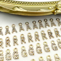 10pcs gold a z letter charm jewelry making mini sparkling crystal pendants for fashion earrings necklace making diy accessories