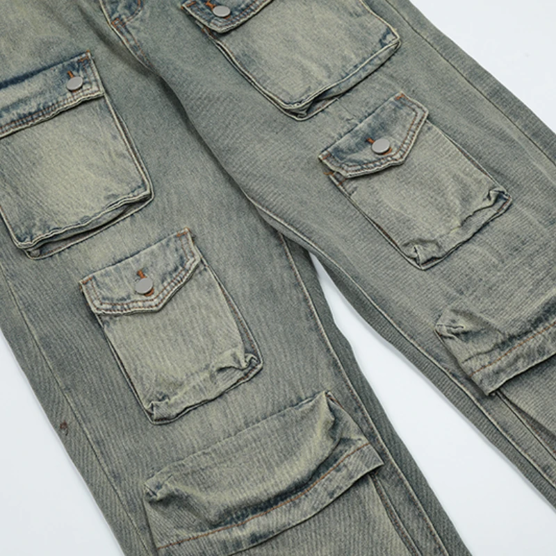 Hip Hop Cargo Denim Pants Streetwear Plain Denim Pants Mens Harajuku Cotton Casual Joggers Jeans Loose Straight Pants Trousers