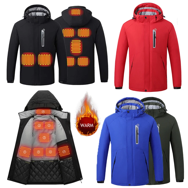 Electric Heated Jacket Coat For Men Warm Jacket Outwear Rechargeable Winter Warm Washable Hooded Coat Heating Warmer Jacket Male