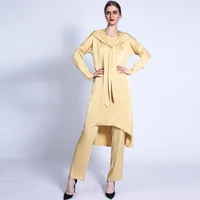 dubai style muslim 2 pieces sets elegant fashion fashion hooded top pants bottom for muslim women casual islamic garment