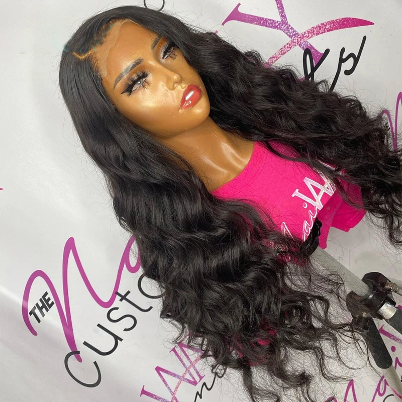 

26 дюймов 180% плотность длинные натуральные волнистые синтетические кружевные передние парики для женщин с детскими волосами термостойкие в...