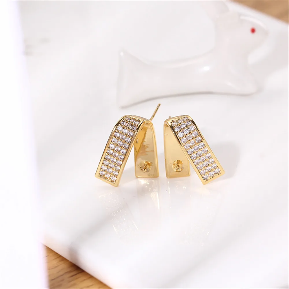 14K gold color preserving geometric simple pearl zircon S925 silver needle Earrings DIY accessories female