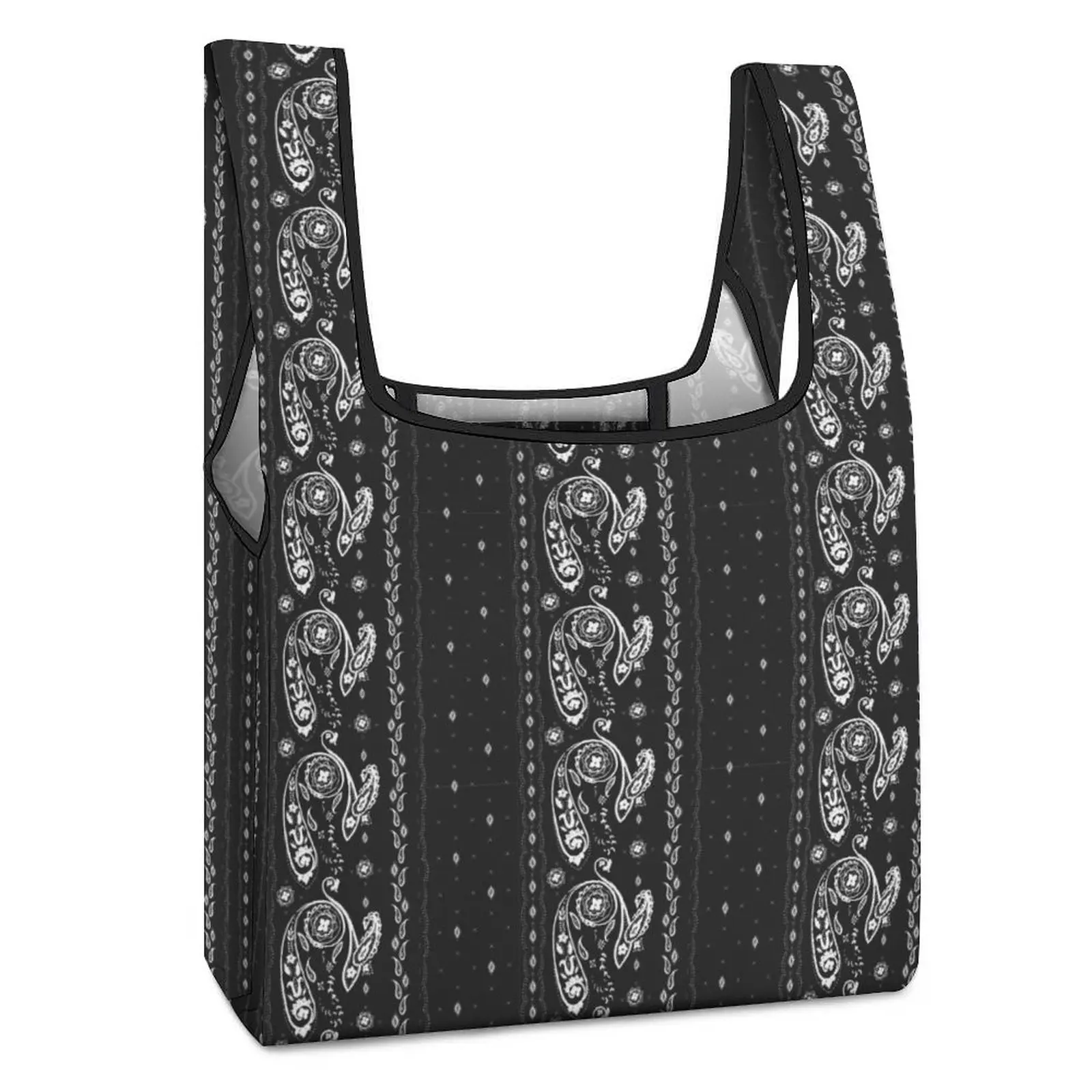 Customized Printed Black Totes Bag Shopping Double Strap Handbag Ethnic Style Tote Casual Woman Grocery Bag Custom Pattern