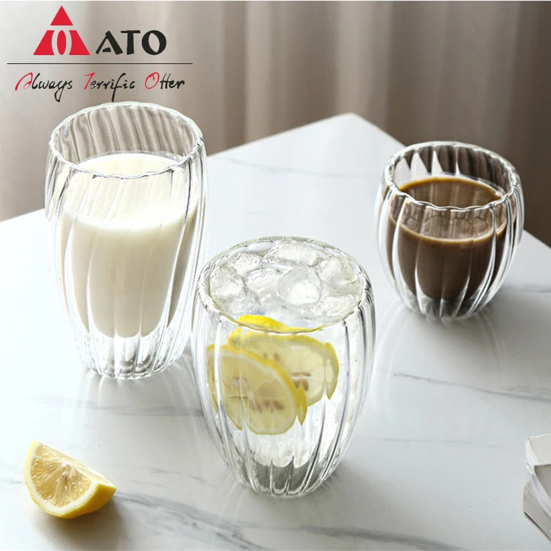 

ATO ATO Stripe Borosilicate Glass Mug Double Wall High Heat Resistant Tea Milk Juice Coffee Water Cup Whisky Espresso Coffee