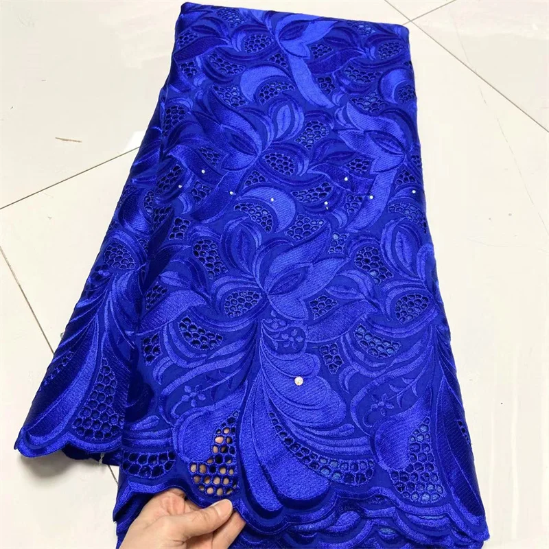

5 Yard Swiss Fabric Latest Heavy Beaded Embroidery African 100% Cotton Voile Lace Popular Dubai Style For wedding Party 13L00004