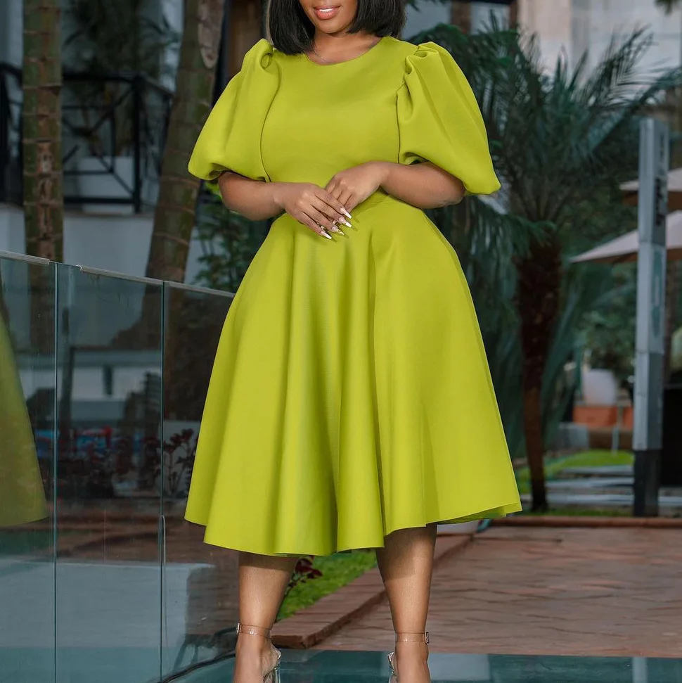 

Elegant Solid Color African High Waist Dress for Women Spring Lady Evening Party Dresses2023 Summer Female Street Casual Outfits