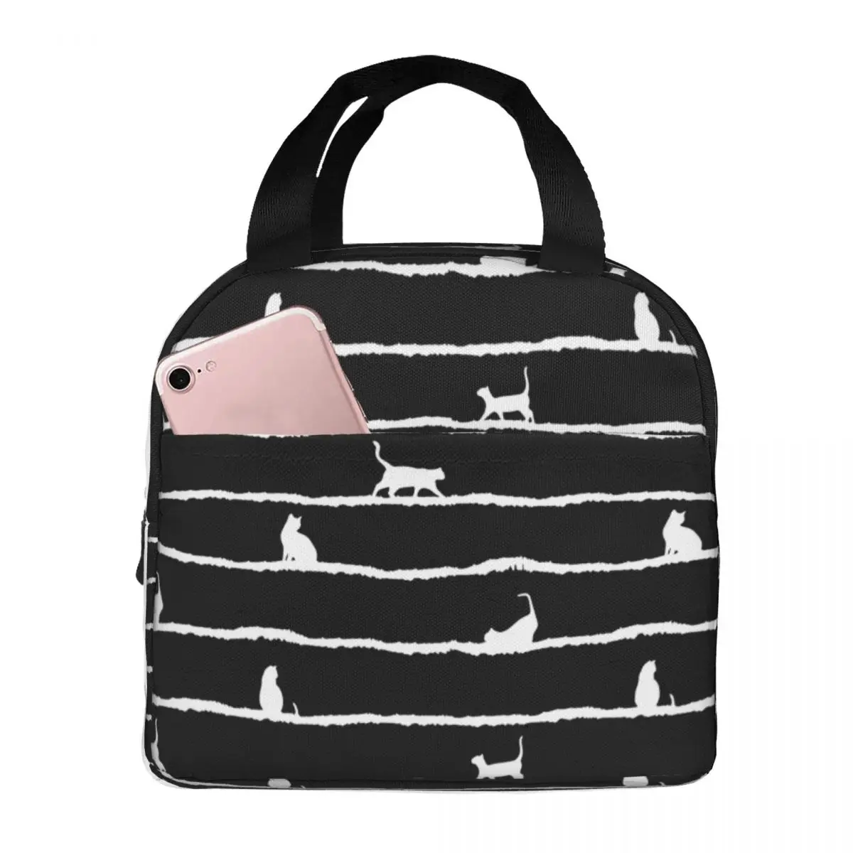 Lunch Bags for Men Women Black Cat Insulated Cooler Portable School Cute Animal Canvas Lunch Box Bento Pouch