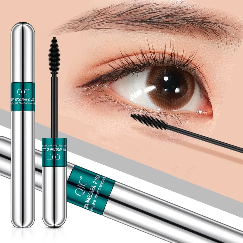 

4d Silk Fiber Mascara Waterproof Curl And Easy To Dry Natural Soft Long Eyelash Makeup Mascara Black Thick Eyelash Two in one