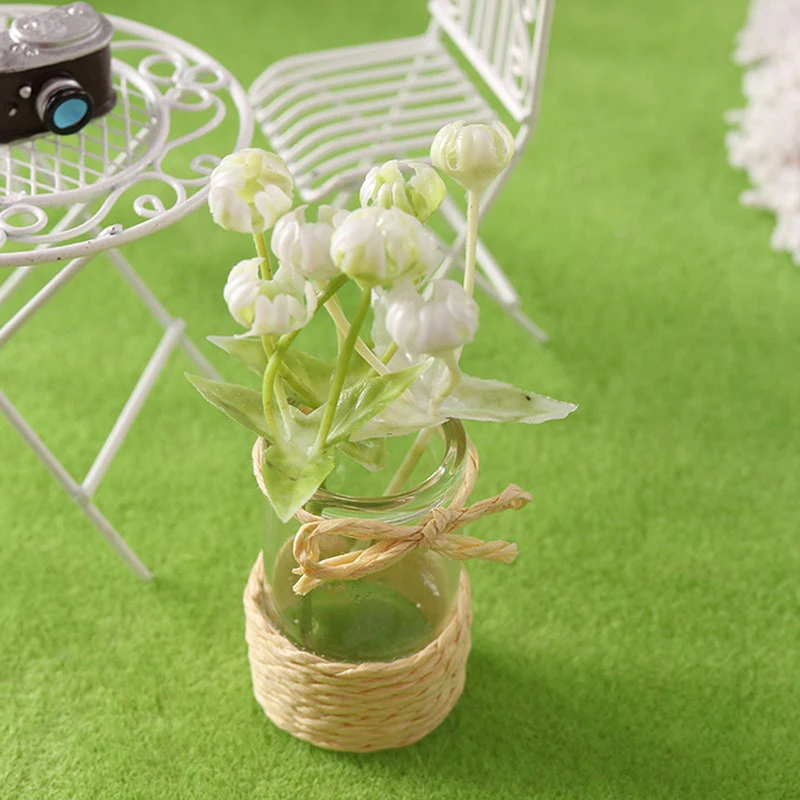 1:12 миниатюрные горшечные растения для кукольного домика, стеклянные фотообои, цветок с белым шариком, Горшечное растение, домашняя мебель, ...