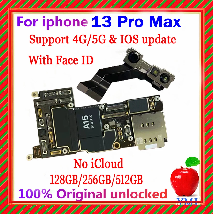

100% Original Unlock No iCloud Replace For iPhone 13 Pro max Motherboard 128GB/256GB/512GB Full Test logic board Support Update