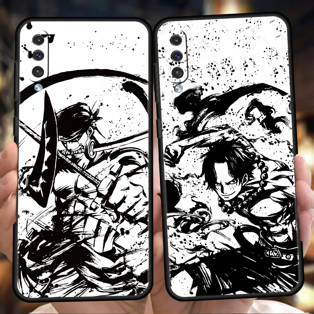 

One Piece Dark Black Phone Case For Samsung Galaxy A53 A73 A33 A23 A13 A12 A22 A02 A50 A70 A20 A10 A20S 5G Black Silicone Cover