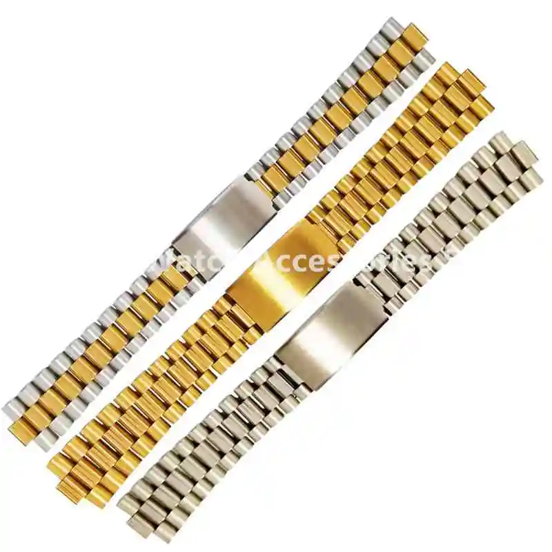 19mm 20mm 21mm Stainless Steel Universal Silver Gold President Curved End Watch Strap Band Bracelet Fit For ROX SKX Watch