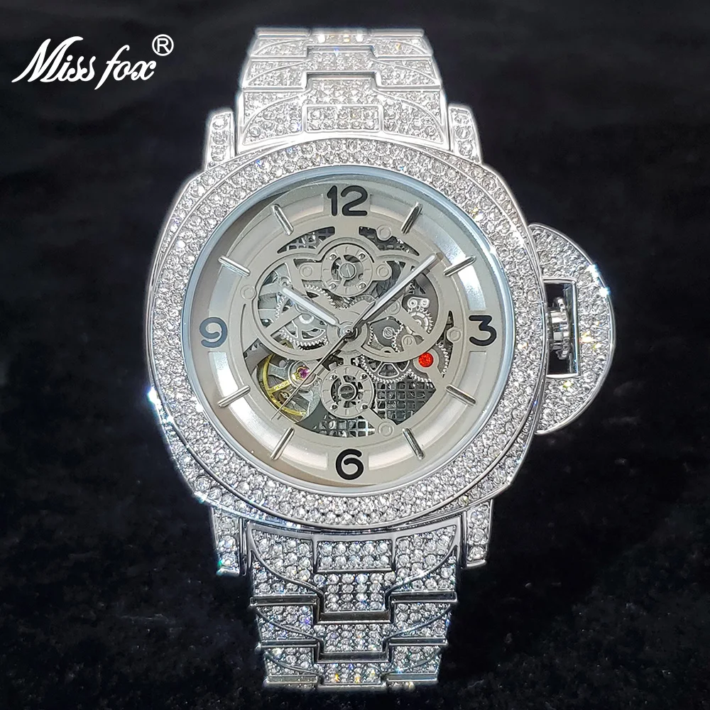 New Hollow Mechanical Watch Top Luxury Diamond Silver Automatic Watches Fashion Hip Hop High End Waterproof Clock Dropshipping