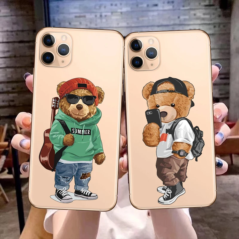 

Забавный модный спортивный чехол для телефона с медведем для iPhone 11 12 13 Pro Max X XR XS Max 6 6S 7 8 Plus 13Mini, прозрачный мягкий силиконовый чехол из ТПУ