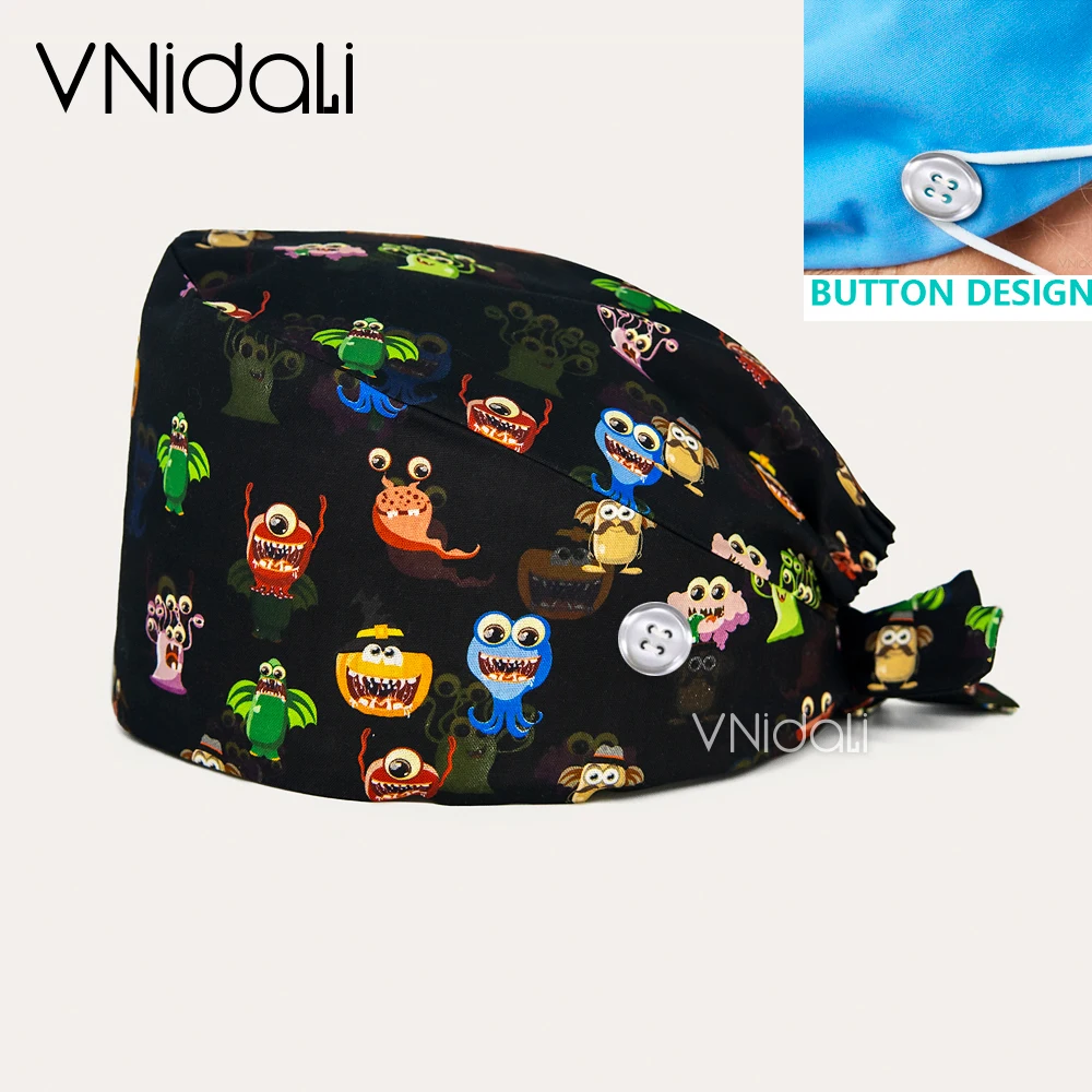 

100% Cotton operating room hat printing medical surgical hat sweat-absorbent pet hospital doctor work hat spa nursing scrubs cap