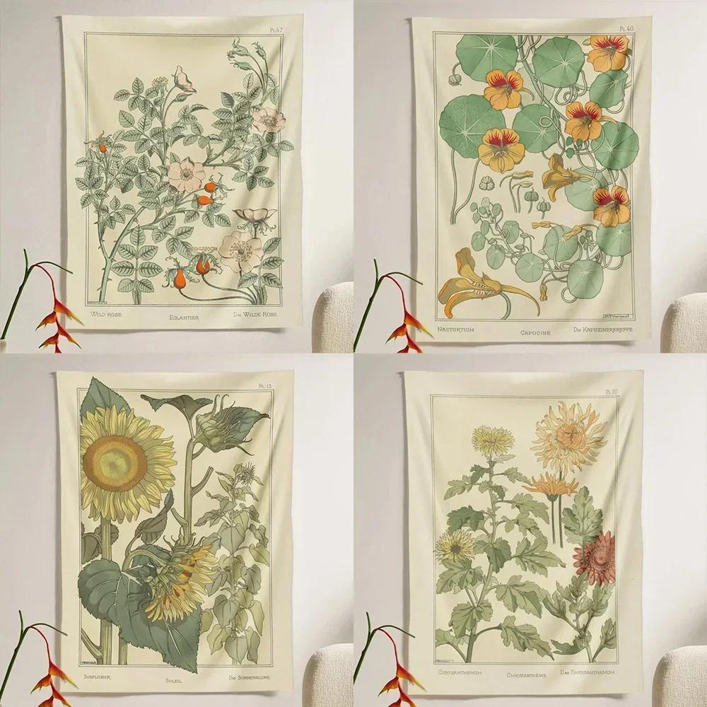 Гобелен с цветком дикой розы ботанический подсолнух флора настенный гобелен