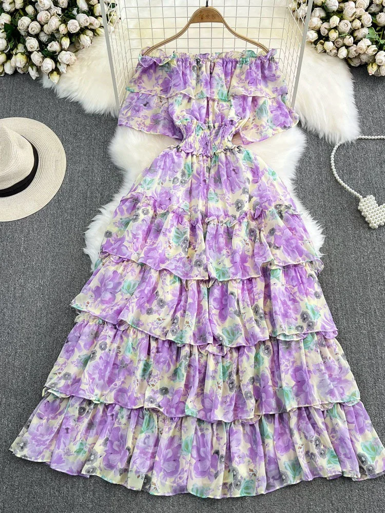 

Платье женское летнее с контрастным принтом и воротником-лодочкой, с высокой талией