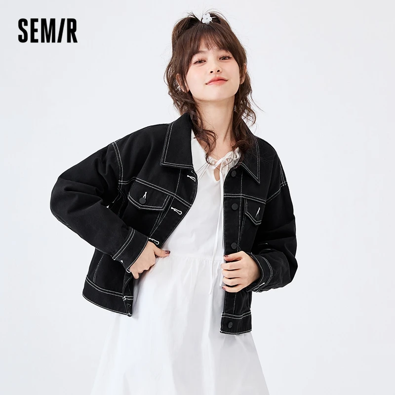 

Semir Coat Women Black Short Top 2022 Early Autumn New Open Line Design Sense Small Work Jacket