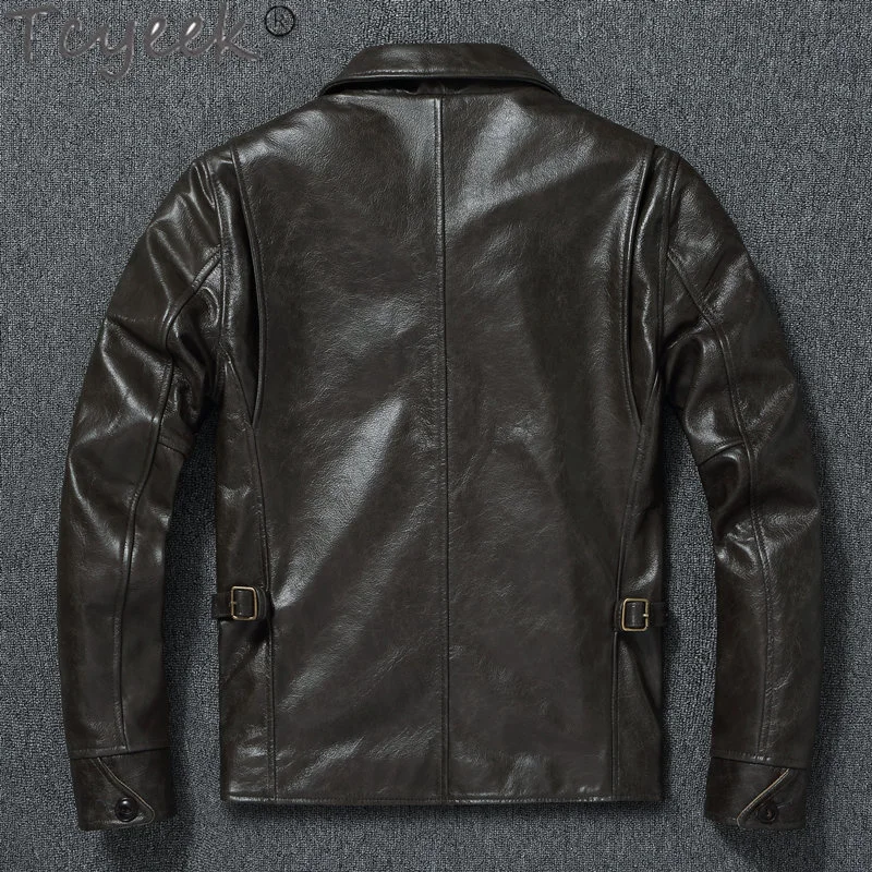 

Leather Genuine Man Jackets Spring Fall Vintage Men's Clothing Streetwear Lapel Oil Wax Top Layer Cowhide Male Coat Short