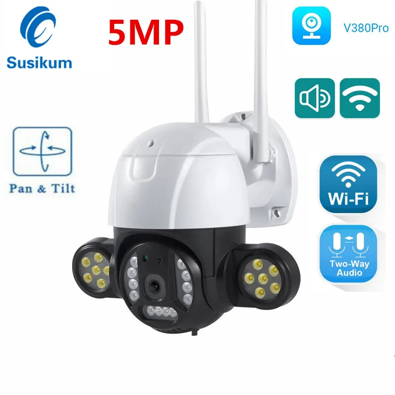 

5MP Waterproof Outdoor Wireless IP Camera V380 Pro WIFI CCTV Smart Home Color Night Vision Speed Dome Security Camera