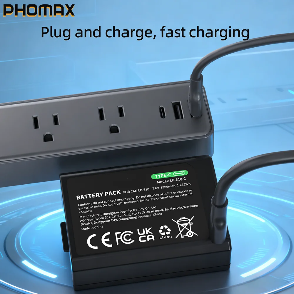 Фото Аккумуляторы PHOMAX 7.6V 1800mAh LP-E10 для цифровых камер Canon EOS Rebel T3, T5, T6, T7, Kiss X50, Kiss X70, EOS 1100D, 1200D, 1300D №4
