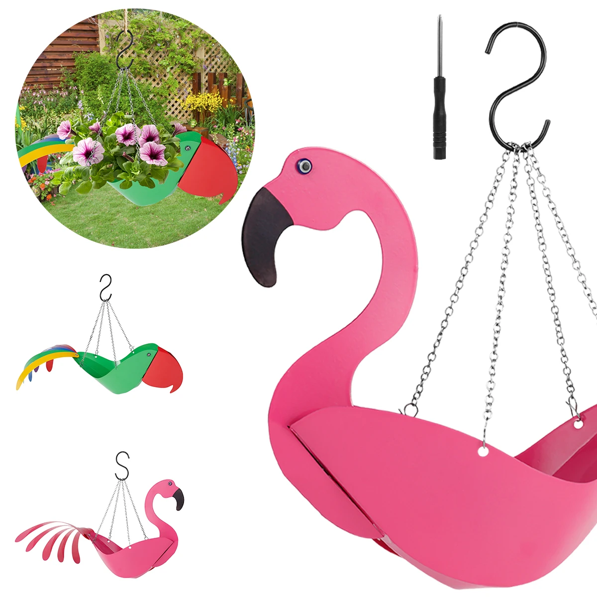 

Metal Flying Parrot And Flying Flamingo Flower Pot Hanging Bird Shape Plants Pot Indoor and Outdoor Decoration Gardening Gifts
