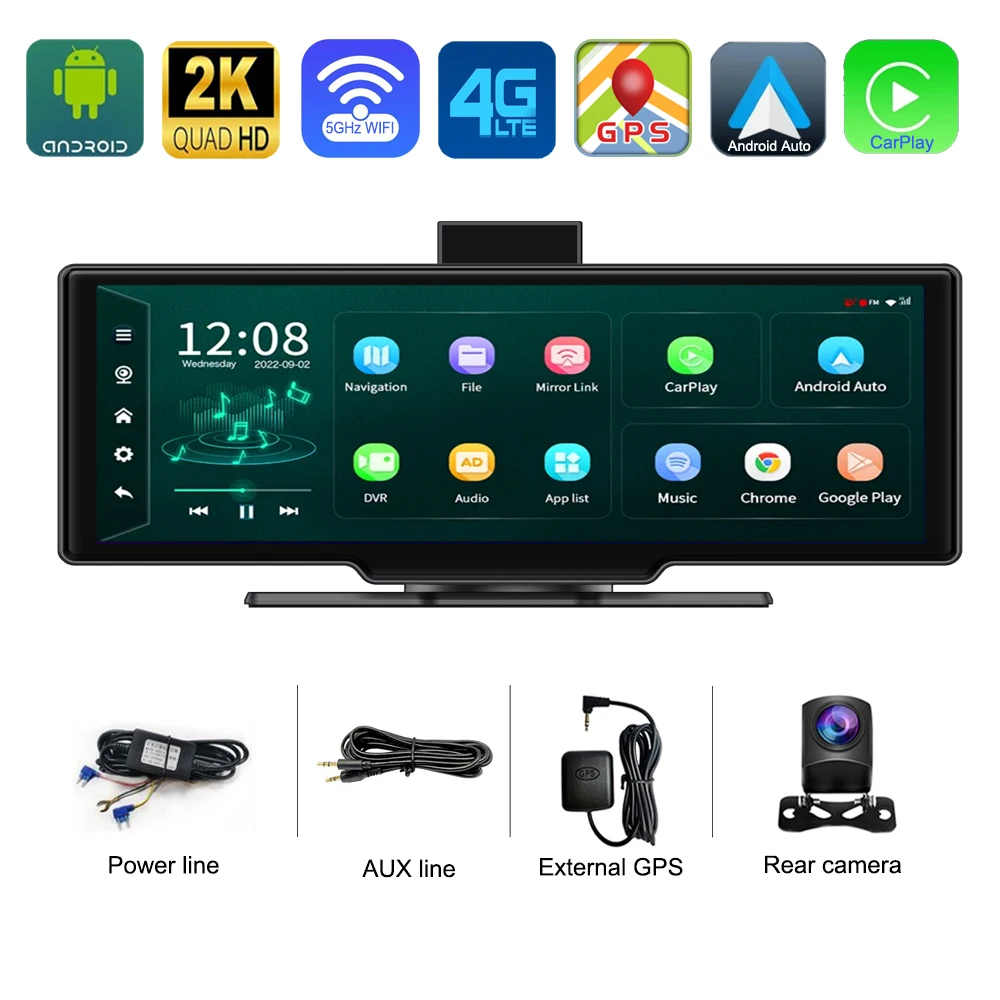 

Android 13 Видеорегистратор 5G WiFi Беспроводной CarPlay Android Auto Автомобильный видеорегистратор GPS Bluetooth AUX Зеркало заднего вида Видеорегистратор AR Навигация