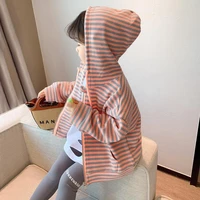 girls sweater coat autumn new childrens baby spring and autumn fashionable striped hooded internet celebrity cardigan top