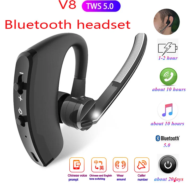 

V8 Pro Blutooth Earphone Wireless Stereo HD Mic Headphones Bluetooth Hands In Car Kit With Mic For iPhone Samsung Huawei PK V9