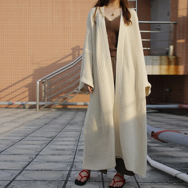 

Johnature Casual Simple Knitting Long Cardigan Women Coats 2023 Autumn Winter New Solid Color All Match Loose Female Trench