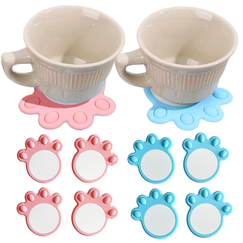 

2PCS Cartoon Cat Paw Coaster Cute Cat Claw Heat Insulated Anti-scalding Coasters Pads PVC Soft Silicone Non-slip Gasket Cup Mat