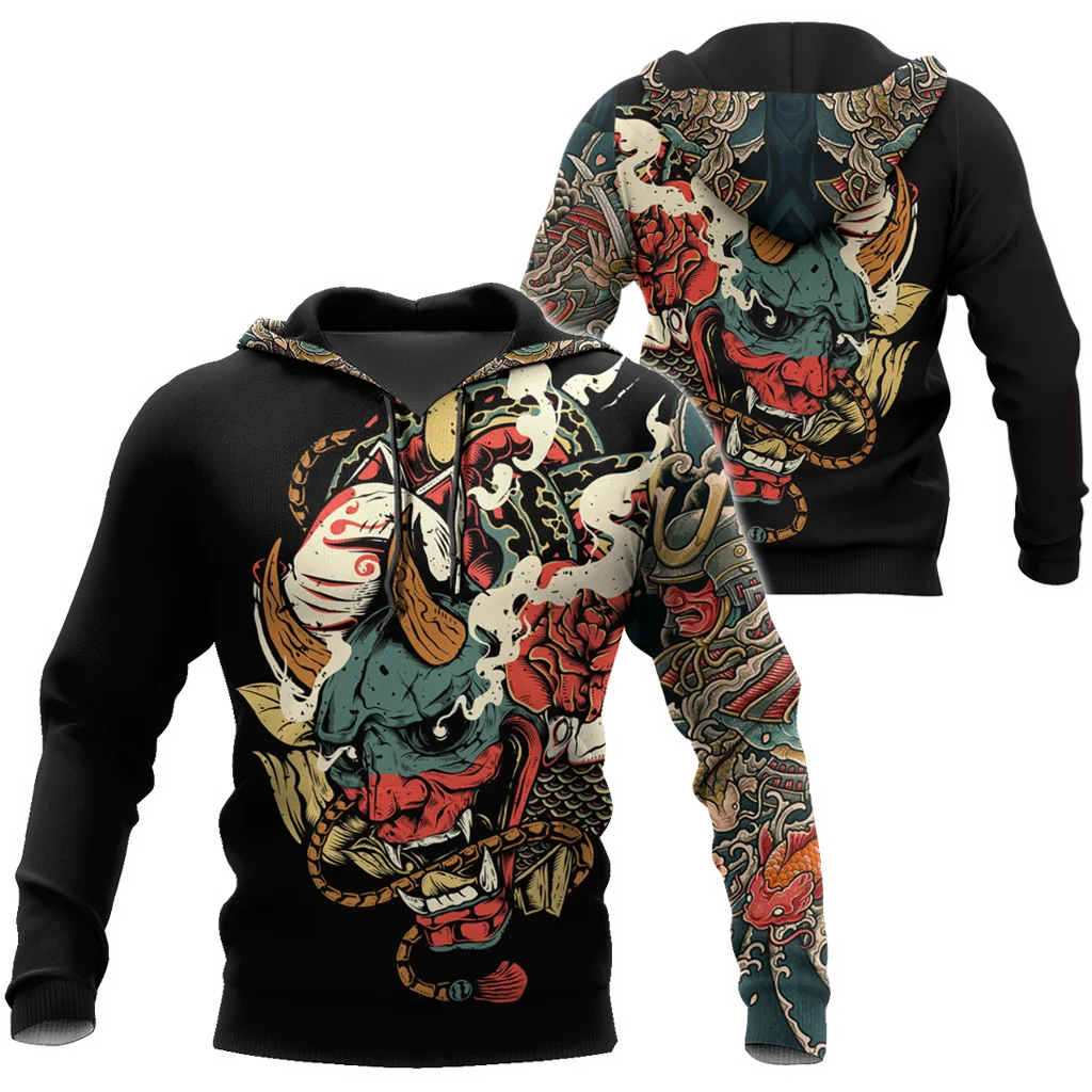 

Oni Mask White Tattoo Samurai 3D Print 110-6XL Hoodie Man Women Harajuku Outwear Zipper Pullover Sweatshirt Casual Unisex