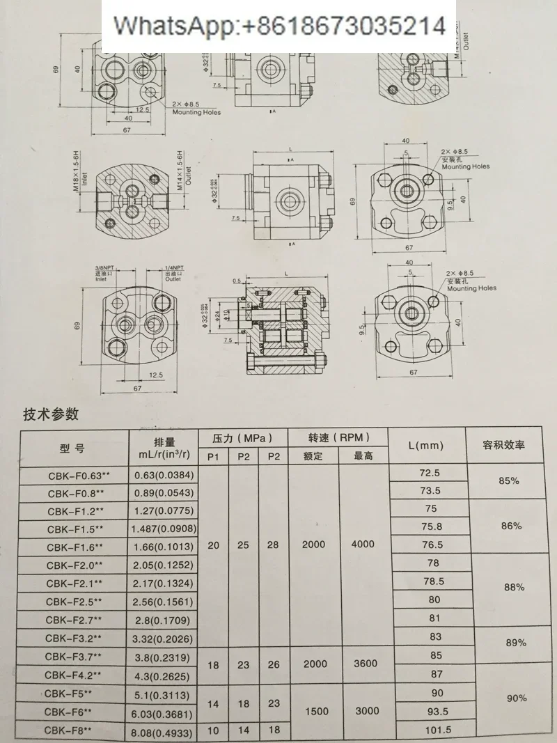 Подъемный шестеренный насос CBKA-F4.2/F2.6/F3.2/F1.2/F1.6/F4.8/F2.1/F7/F0.63