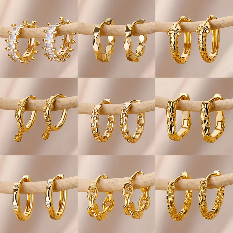 

2023 Trendy Hoop Earrings for Women Gold Plated Piercing Stud Earring Zircon Aesthetic Jewelry Luxury Design Copper Aretes Mujer