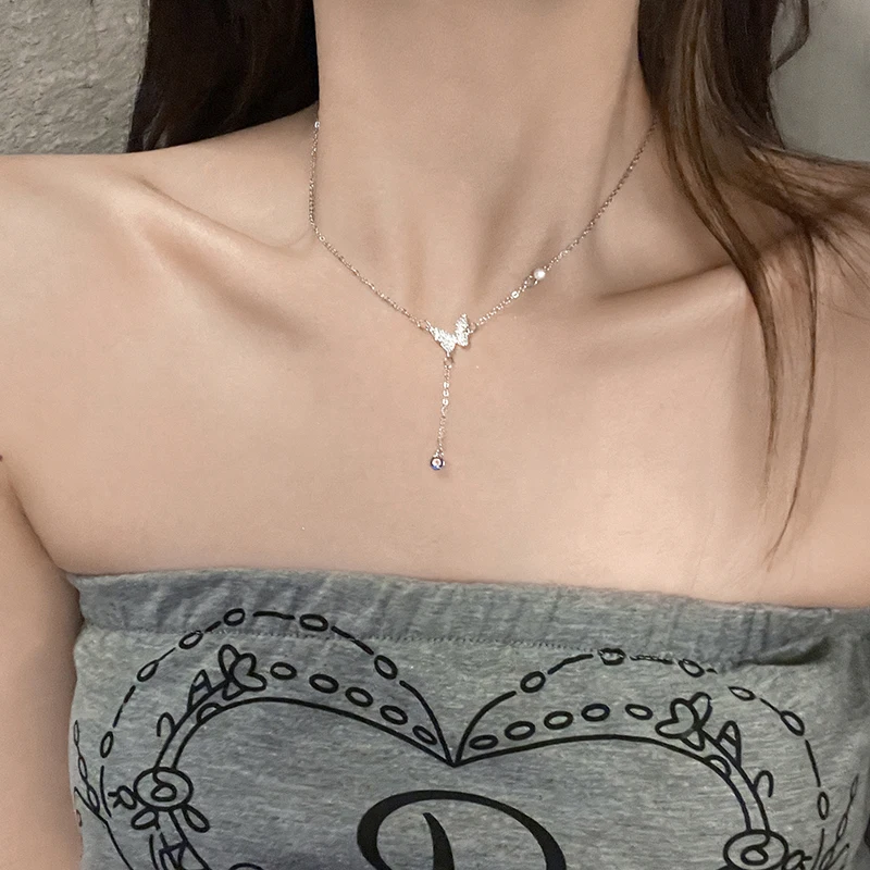 

Fashion Necklace For Women Korea Style New Zircon Butterfly Pendant For Girls Cute Lovely Neck Jewelry Gifts Dropshipping