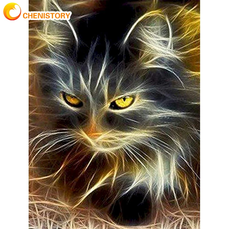 

CHENISTORY Diamond Painting Animal 5D DIY Full Square Diamond Embroidery Cat Mosaic Rhinestones Picture Home Decoration Crafts