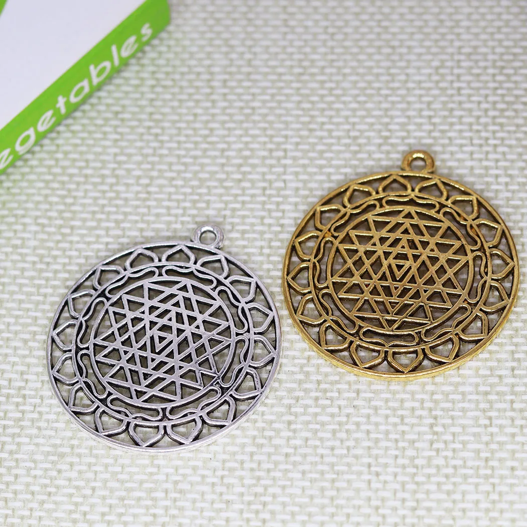 5 шт. винтажные шармы с рисунком из шри-Янтры, Йога, медитация, священные геометрические подвески для ювелирных изделий, женские серьги, ожерелье 44x40 мм