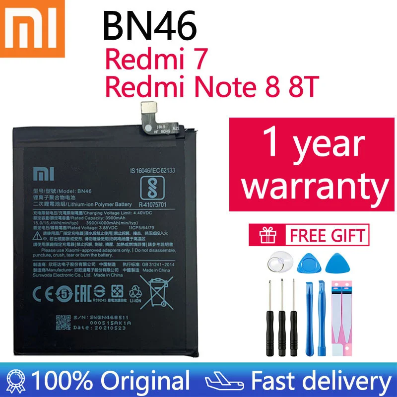 100% оригинальный сменный аккумулятор BN46 для Xiaomi Redmi Note8 Note 8T 8 7 Redmi7 Оригинальный