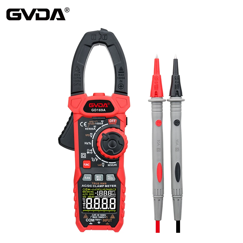 Gvda Medidor de Braçadeira Digital Ncv dc ac Vfd Tensão Inrush Atual Tester Voltímetro Verdadeiro Rms Multímetro Inteligente