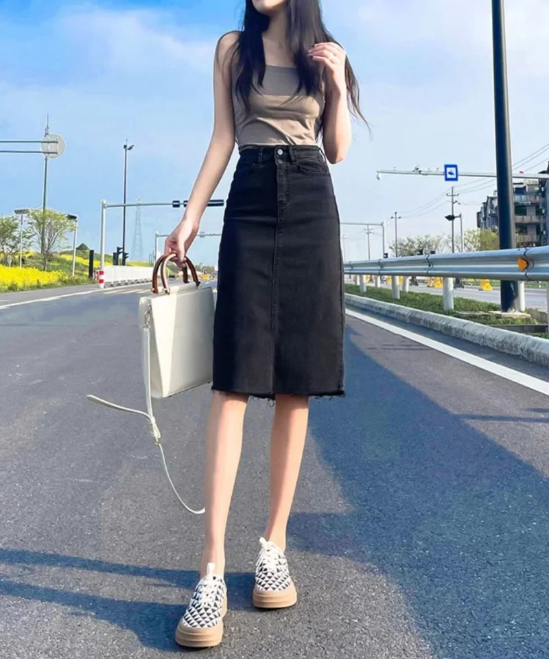 Джинсовые юбки для женщин Синяя обтягивающая юбка миди с запахом Женская до