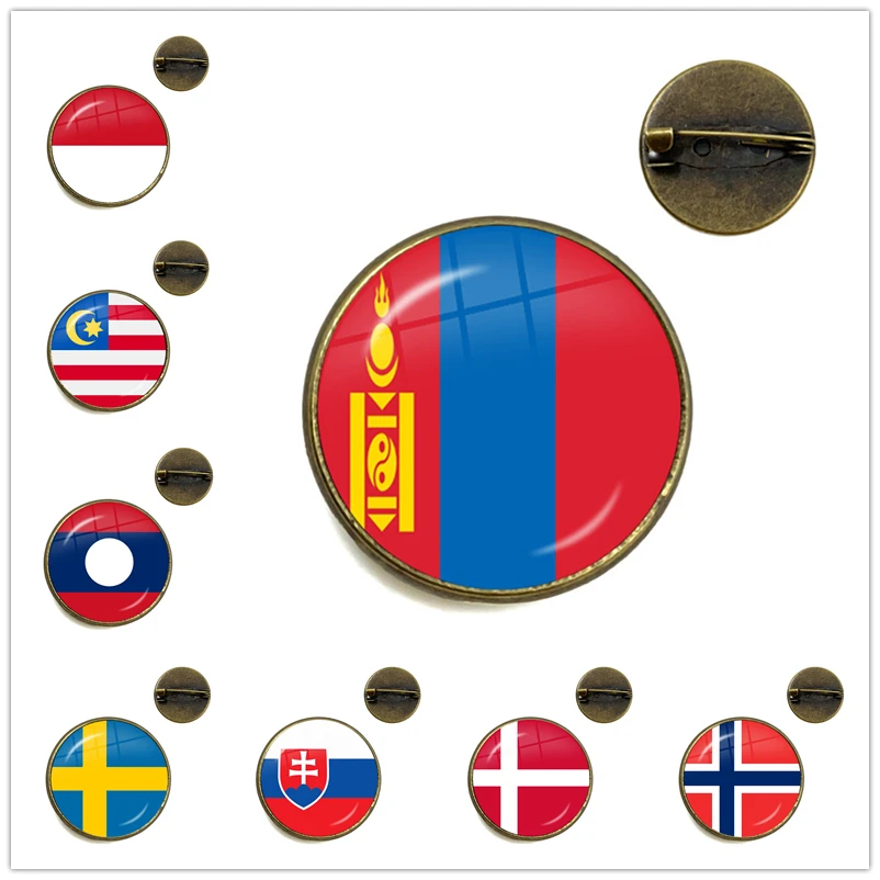 

Malaysia, Laos, Denmark, Norway, Sweden, Slovakia 20/25mm Glass Cabochon Brooches Collar Pins Jewelry For Wome Men Gift