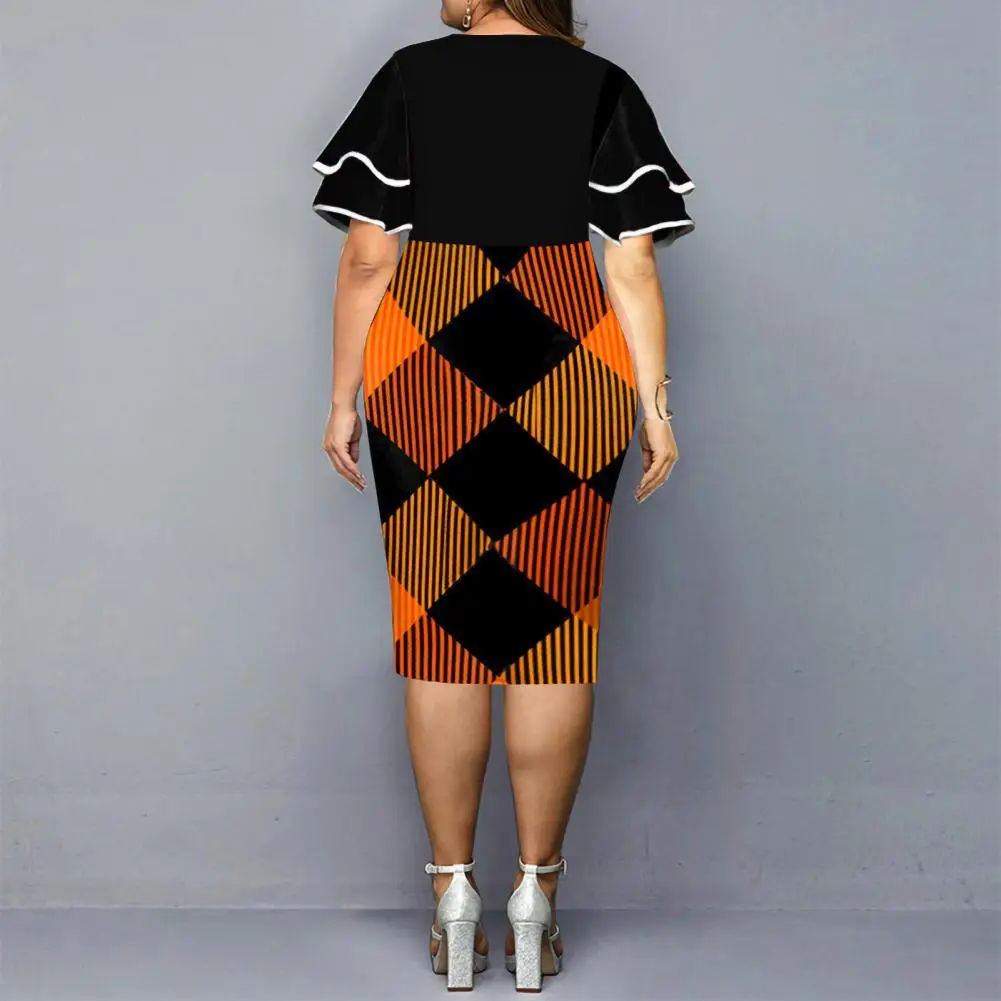 

Stylish Formal Dress Mid-Calf Spring Autumn Dress Elegant Geometric Pattern Dress
