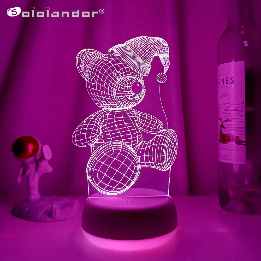 Kid Light Night 3D LED Night Light Creative Table Bedside Lamp Romantic Christmas Bear Light Kids Girl Home Decoration Gift Box
